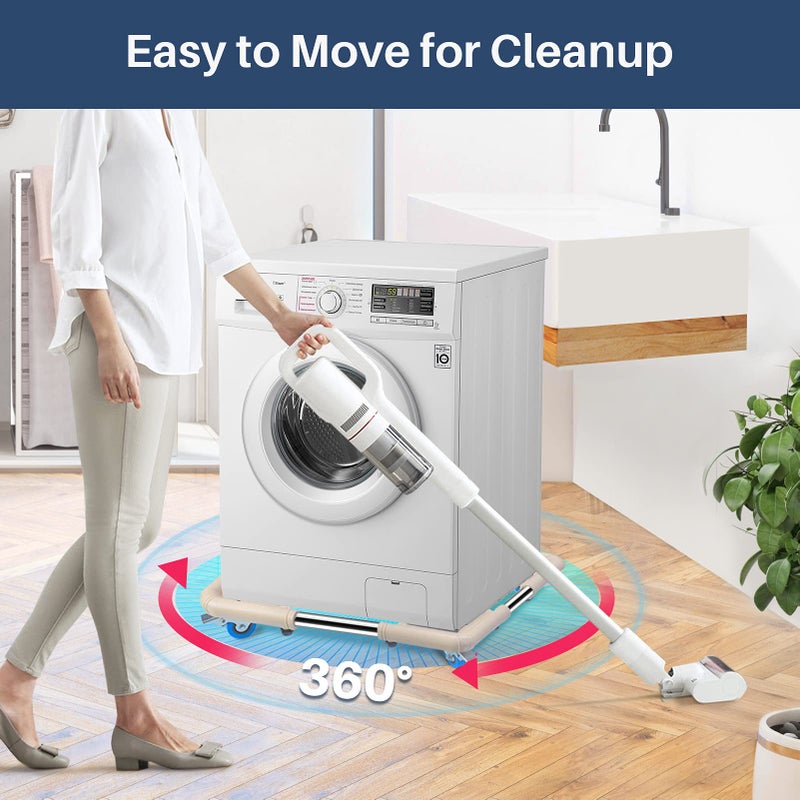 SPACECARE Mini Fridge Stand Furniture Dolly Mobile Roller with 4 Locking Wheels-Base Adjustable Refrigerator Washing Machine Stand Moving Cart- Appliance Dolly Cart Roller Pedestal - Off White - Image 5